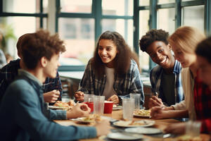 Bild vergr&ouml;&szlig;ern: Studierende essen in der Klinik-Kantine